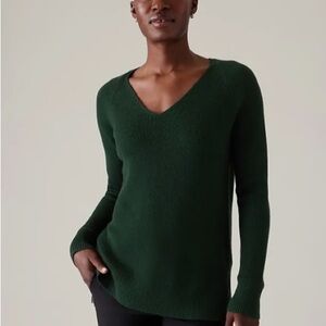 Athleta Hanover Refined V-Neck Sweater in Cyprus Green